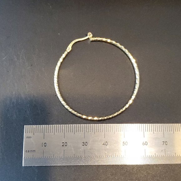 Gold Over 925 Sterling Silver Textured Pattern Large Hoop Earrings - Picture 4 of 5